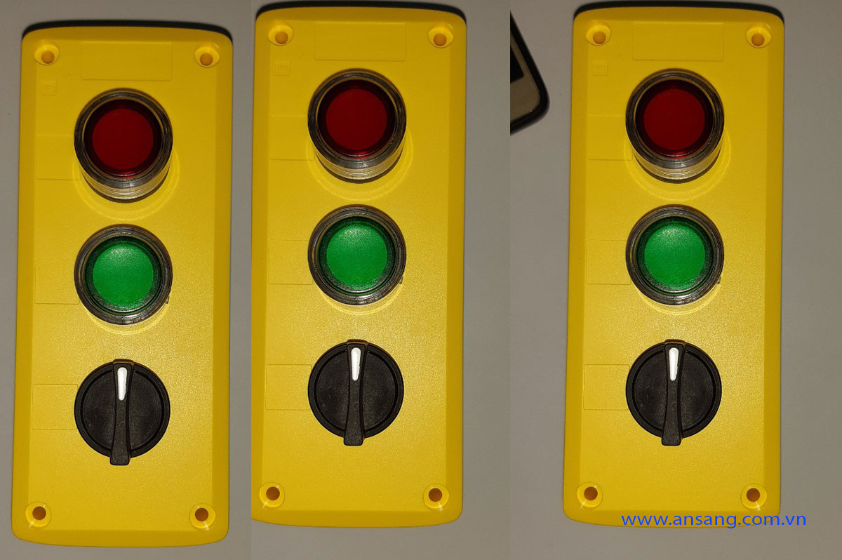 Hình ảnh hộp nút nhấn điều khiển có đèn và công tắc xoay