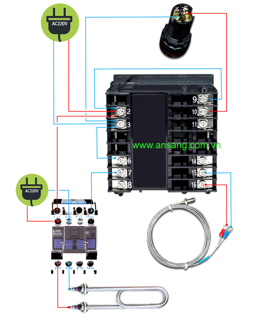 Hướng dẫn nối dây bộ điều khiển nhiệt độ RKC REX-C900 với khởi động từ